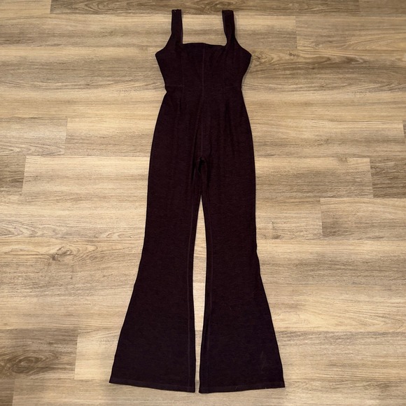 Fabletics Pants - Fabletics Deep Plum Heather Flare Leg Jumpsuit Square Neck FN0039 Purple Medium